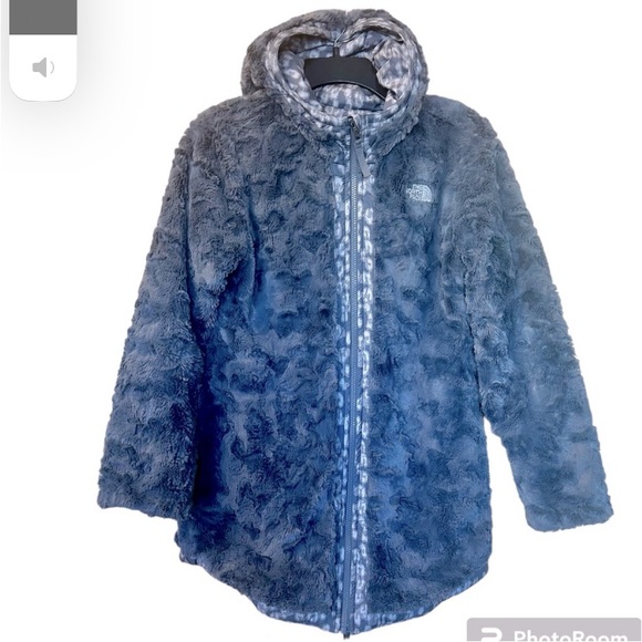 Girls / Women The North Face REVERSIBLE Gray Leopard Long Jacket Coat XL / TG 18 - Picture 7 of 14